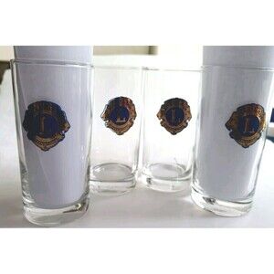 Lions International, Drinking Glasses Set Of 4 Barware Lions Club 5” Tall Vtg